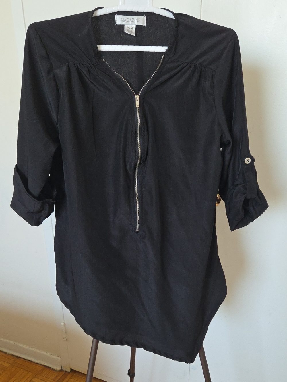 MAGAZINE Black Half-Zip Blouse